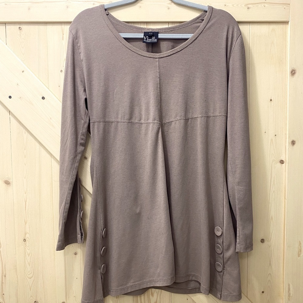 ❤️🙌Noelle Modern Boho Mom Medium Brown Beige Quarter Button Sleeved Midi Dress